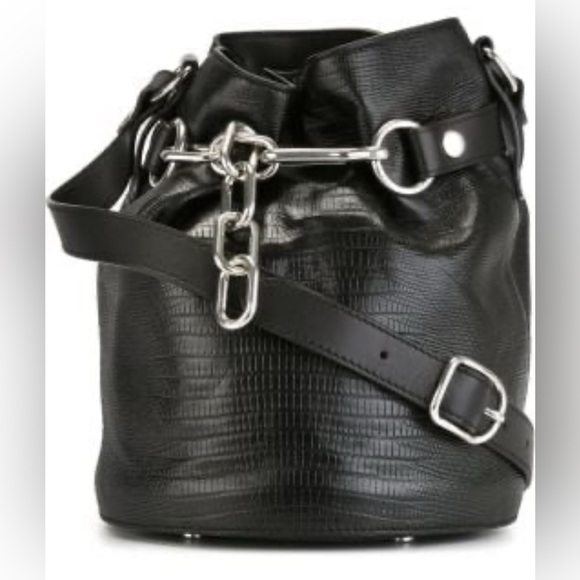 AUTH ALEXANDER WANG ALPHA LIZARD BUCKET BAG🦎 Chain Leather shoulder & crossbody - Picture 10 of 16